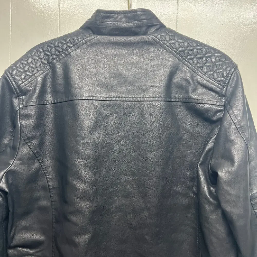 American Breed Men's Faux Leather Faux Fur Lining Black Jacket Size Medium